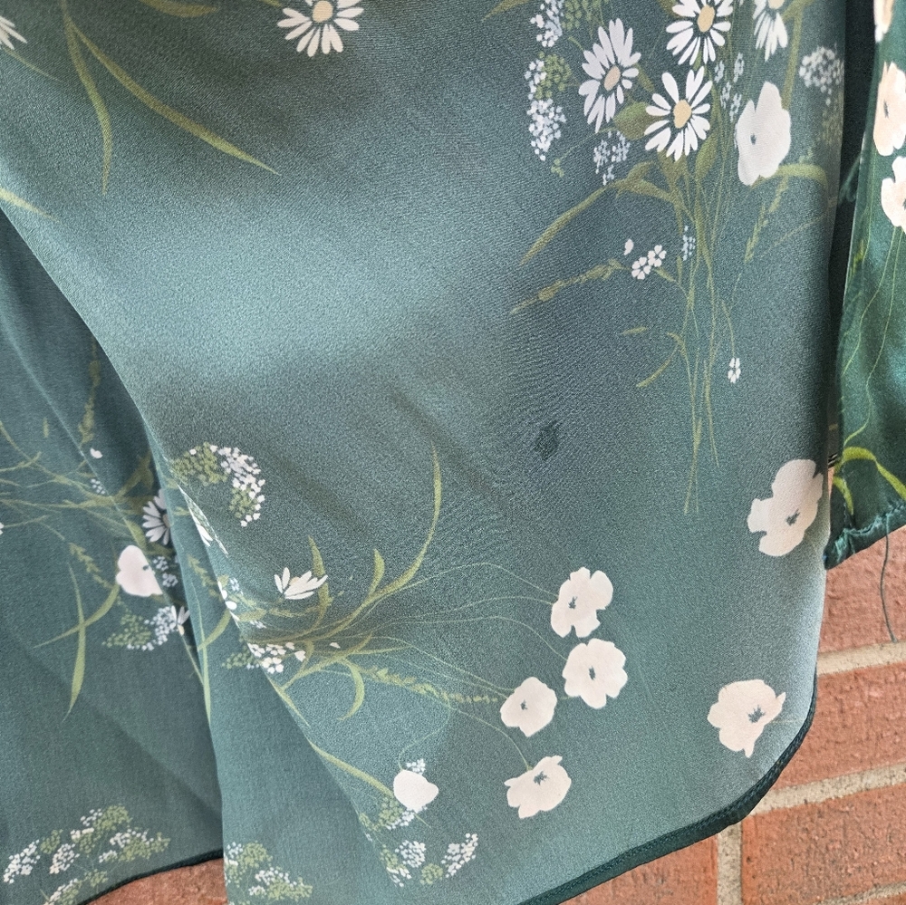 Reformation Birch Ruched Floral-Print Silk-Charmeuse Maxi Dress Green 12 Rare - Picture 7 of 9